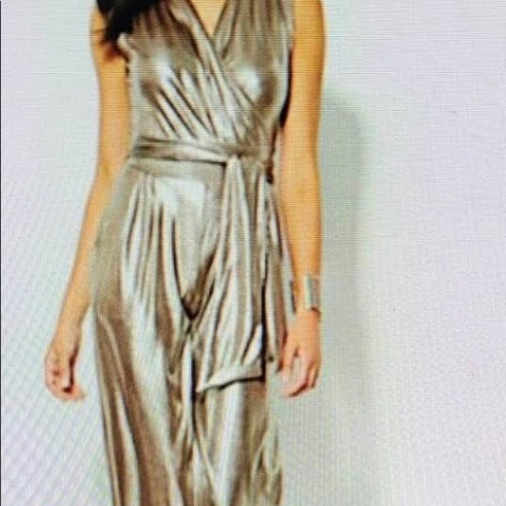 NYC Sleeveless Gold Metal Tone Jumpsuit. SZ. L. Never Worn